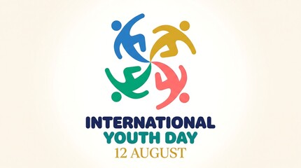 Obraz premium International Youth Day abstract people logo with colorful human figures forming a unity circle symbol for diversity, teamwork, inclusion, and youth empowerment