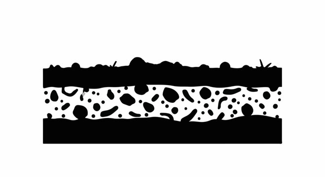 Cross section of healthy soil layers with organic matter and pebbles