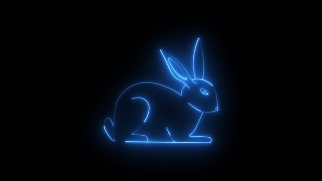 Glowing blue neon light rabbit silhouette