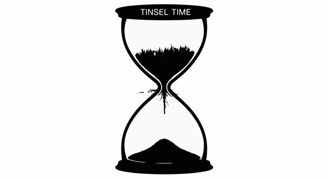 Hourglass filled with tinsel, symbolizing holiday time and festive countdown