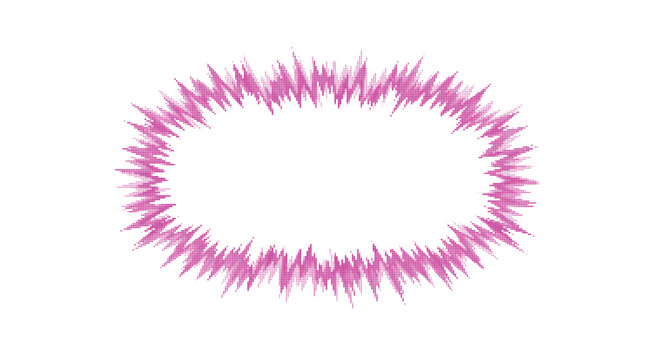 explosion bubble shape in pink halftone dots with spiky edges, abstract graphic element, comic style speech bubble.