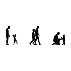 Obraz premium Silhouettes of family walking, black and white, minimalist