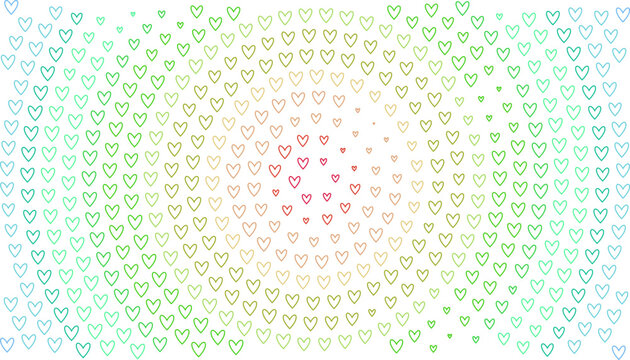 Pastel heart halftone pattern vector, colorful romantic background with circular gradient effect, soft rainbow hearts texture for wedding and valentine design