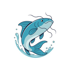 Fototapeta premium Jumping Catfish with Water Splash Illustration