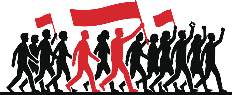 Crowd silhouette walking at public protest vector graphic