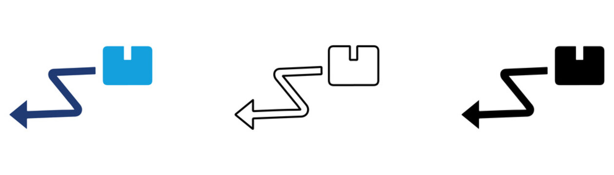 Multicolor Package Return Icon Set with Filled and Outline Styles for Parcel Return Reverse Logistics Product Exchange and Delivery Service Isolated on Transparent Background