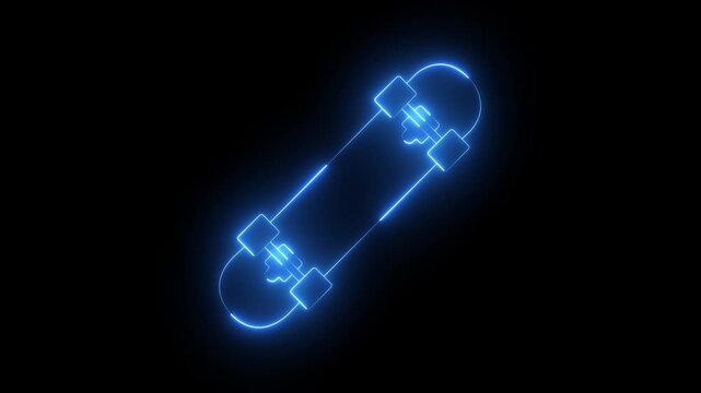 glowing neon Skateboard icon isolated on black background. Extreme sport. Sport equipment. 4K Video animation. 