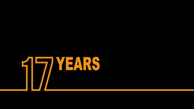 17 years anniversary or birthday isolated on black background. Linear outline graphics. 17 year celebration and congratulation design element. Can be used for printing materials, covers, reports.