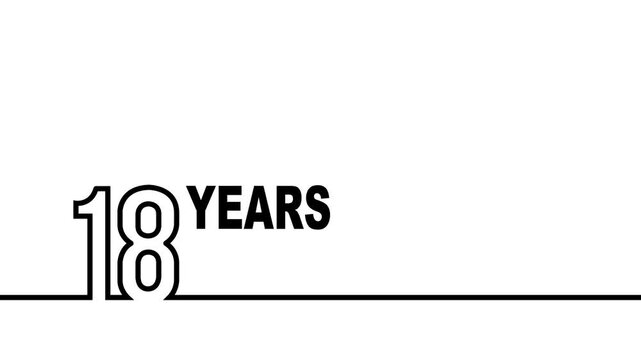 18 years anniversary or birthday isolated on white background. Linear outline graphics. 18 year celebration and congratulation design element. Can be used for printing materials, covers, reports.