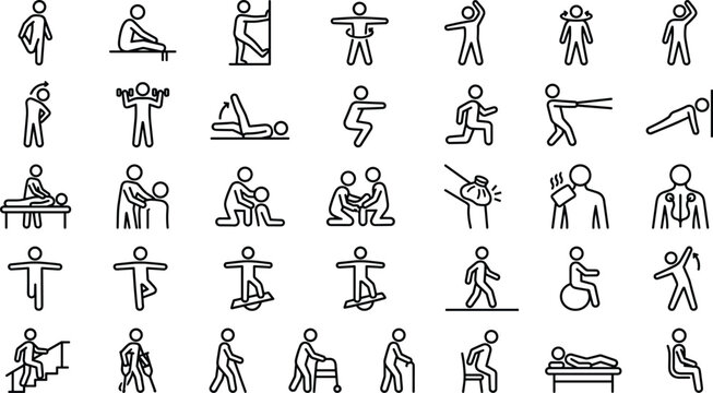 Set of physical therapy and rehabilitation icons