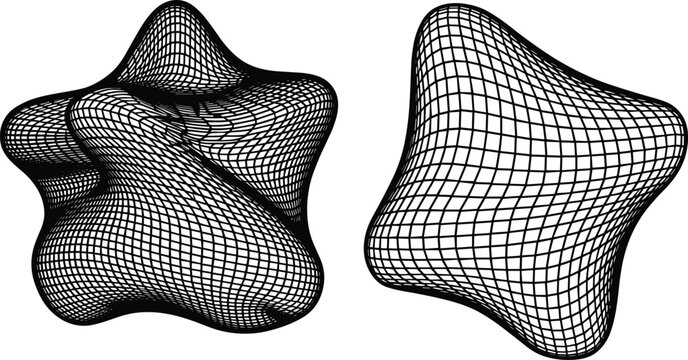 Abstract Wireframe 3D Grid Shapes and Distorted Organic Mesh Elements for Modern Retro Design