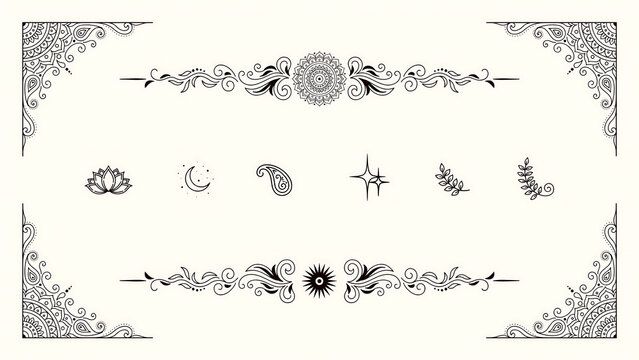Black bohemian ornamental frame borders and mystical isolated on a transparent background