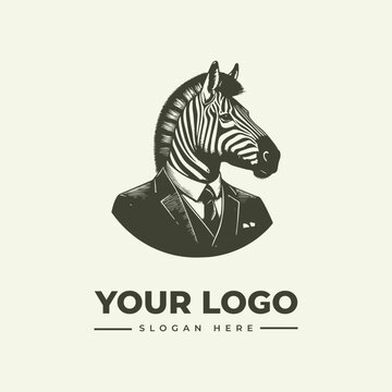 Vintage style illustration of a zebra wearing a formal business suit for a professional logo design.