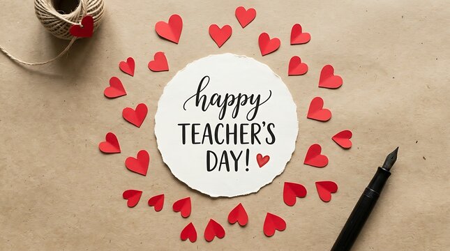 Happy teachers day card with red hearts appreciation for educators