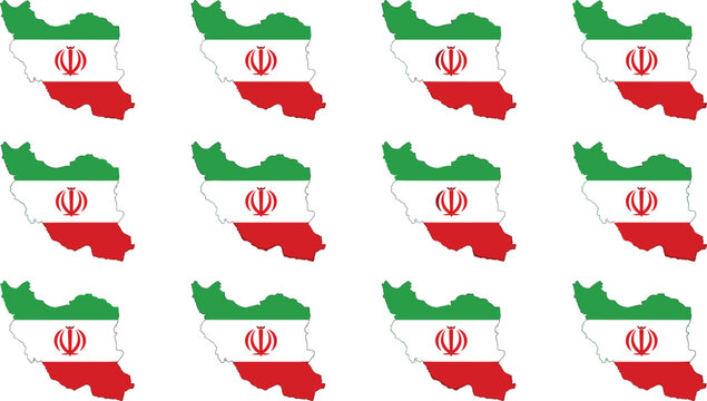 Iran map with national flag textured vector illustration set bundle featuring middle eastern country outline silhouettes.eps
