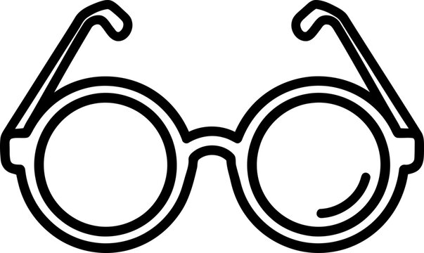 Round Eyeglasses Icon, Vintage Style Spectacles, Black and White Outline Vector