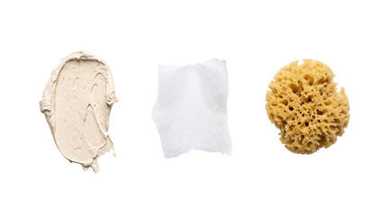 Naklejka premium Cosmetic cream smear torn paper and natural sea sponge on a transparent background
