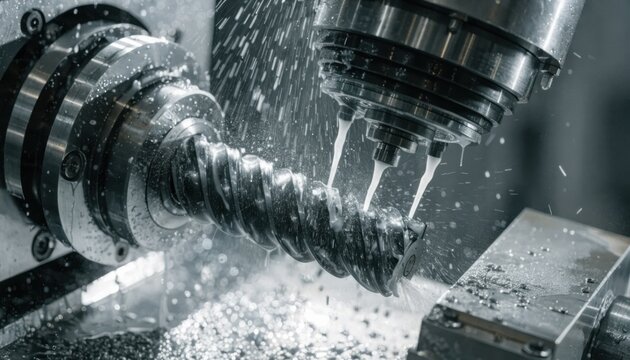 Industrial closeup of deburring a spiral flute reamer highlighting the intricate spiral grooves being smoothed by a highprecision grinding machine.