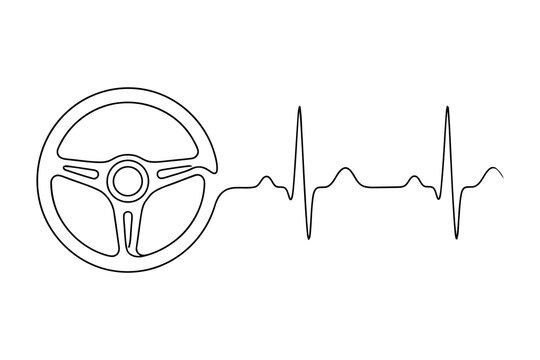 Steering wheel graphic connected to a heart rate monitor pulse line