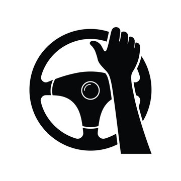 Human hand gripping a car steering wheel isolated icon with steering, automobile