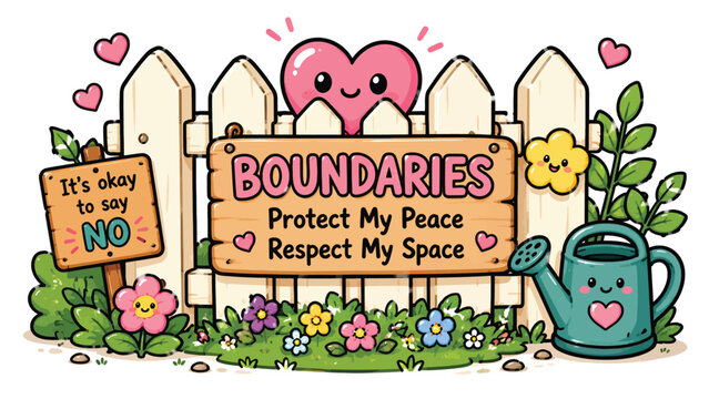 Cute Garden Illustration Emphasizing Healthy Personal Life Choices And The Importance Of Setting Positive Emotional Limits