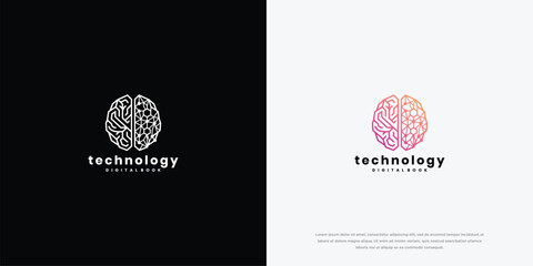 Fototapeta premium Digital Brain Technology Logo Concept - AI Neural Network Design