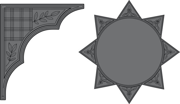 Vintage style decorative border corner bracket and star frame vector elements for design template