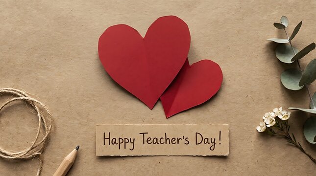 Heartfelt teachers day wishes red hearts pencil and appreciation message
