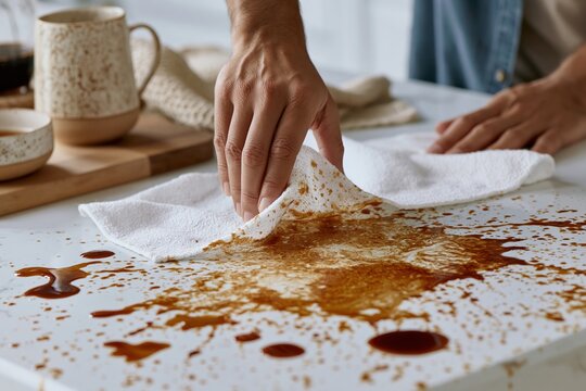 Cleaning Up Spilled Coffee with Paper Towel