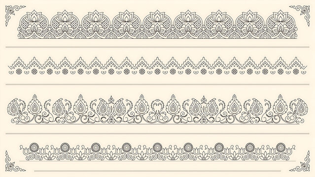 Decorative borders with intricate floral and geometric patterns isolated on a transparent background