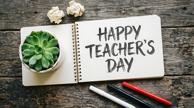 Happy teachers day inspiring appreciation with succulents and stationery