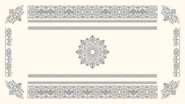 Decorative frame with floral borders and a central mandala isolated on a transparent background