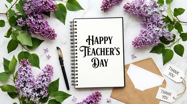 Happy teachers day floral arrangement with stationery and thank you notes