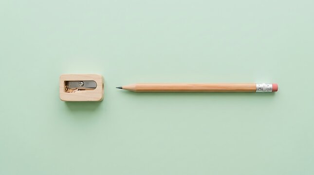 Teachers day concept pencil and sharpener on mint green background