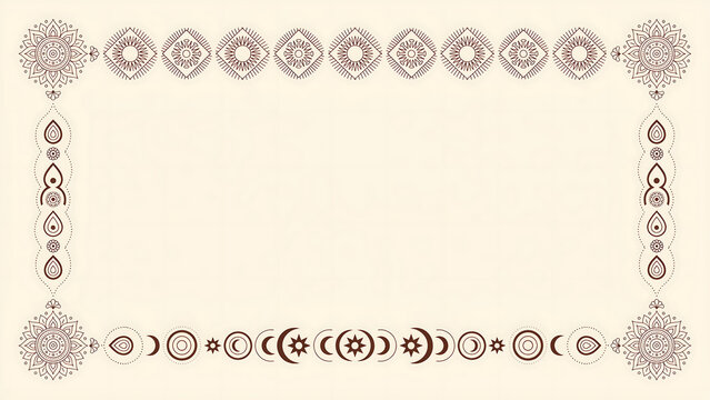Decorative rectangular frame with boho geometric mandala patterns isolated on a transparent background