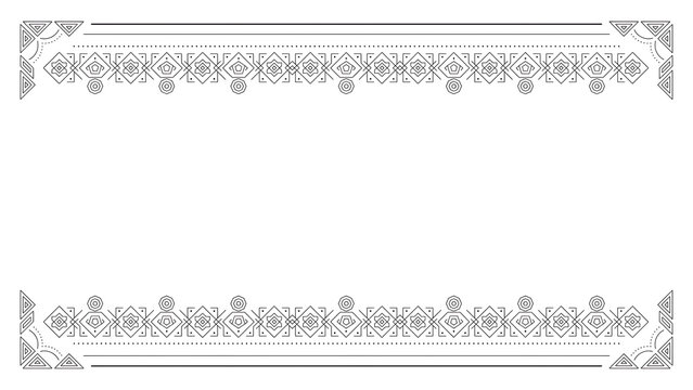 Decorative rectangular frame with geometric tribal border patterns isolated on a transparent background