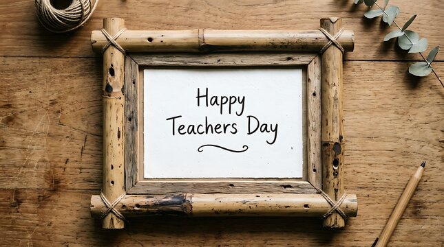 Happy teachers day rustic wooden frame with calligraphy appreciation concept