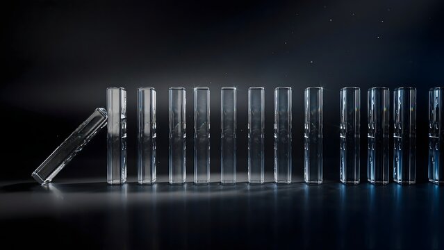 Crystal dominoes falling in row &ndash; Ideal for strategy, cause and effect, or business risk concepts.