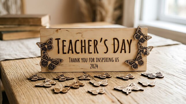 Teachers day gift ideas wooden plaque with butterflies and thank you message