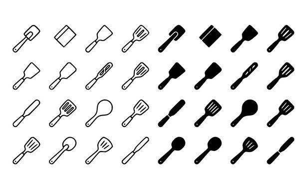 Modern Spatula Outline and Filled Icon Collection Editable Vector