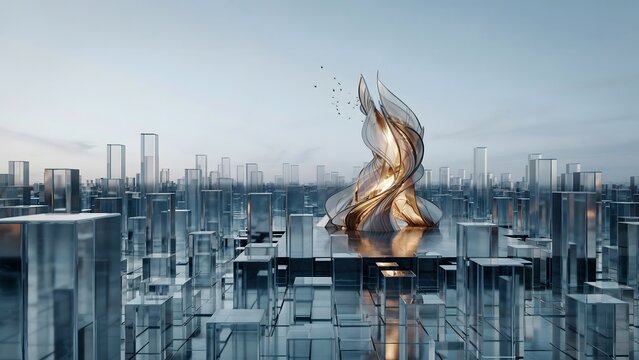 Standout organic building in uniform cityscape &ndash; Suitable for uniqueness, leadership, or innovation.