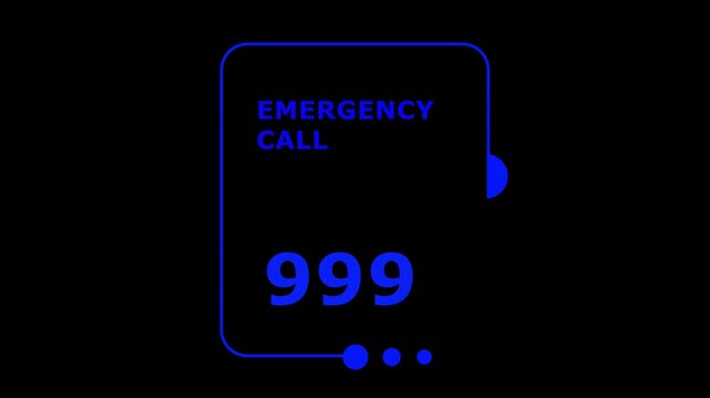 "A futuristic emergency call number '999' animation with glowing digital typography and a pulsing shield icon.