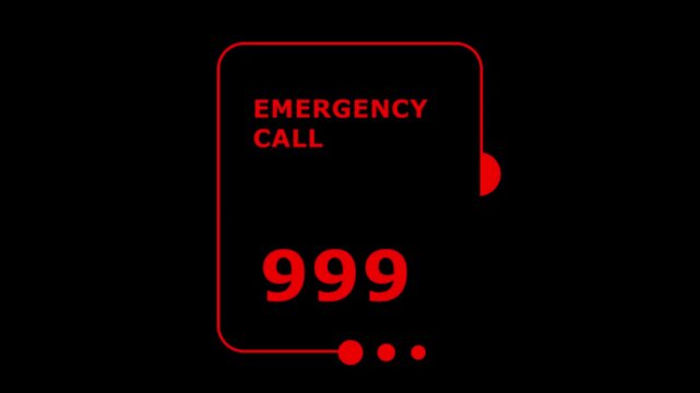 "A futuristic emergency call number '999' animation with glowing digital typography and a pulsing shield icon.