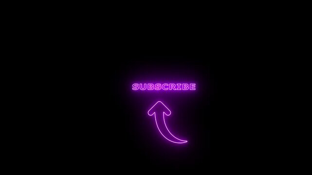 "A glowing neon arrow smoothly slides in from the left, pointing toward a bright neon 'SUBSCRIBE' text with seamless looping animation....