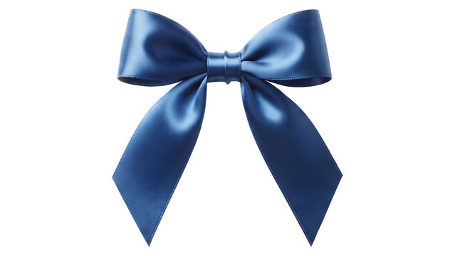 Elegant emerald Blue satin ribbon bow tied around a wide satin band, isolated on transparent background 