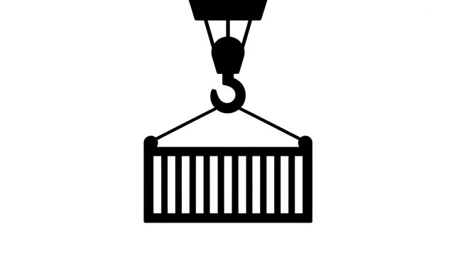 Industrial crane hook lifting a cargo container icon