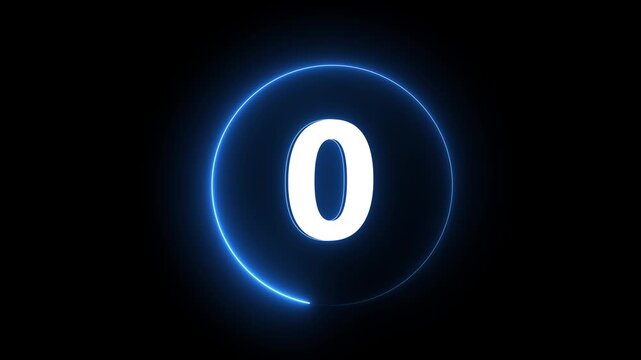Countdown timer from 5 to 0 seconds real time. neon glowing animation.4k animation video.