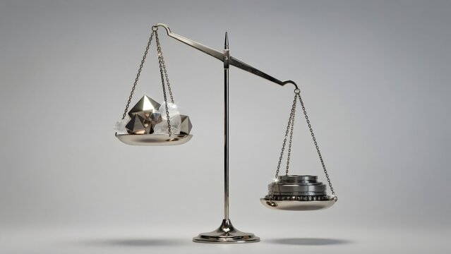 Titanium balance scale weighing innovation &ndash; Suitable for business trade off, risk assessment, or choice.