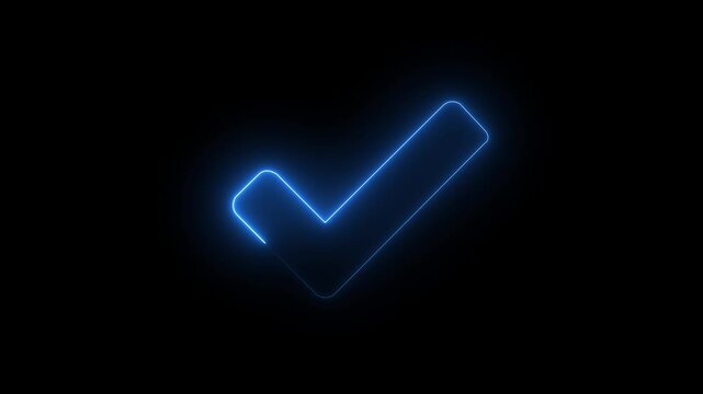 Glowing neon line Tick mark or confirm icon animation. approved, select tick, success , approved, yes icon signs animation.4K video.