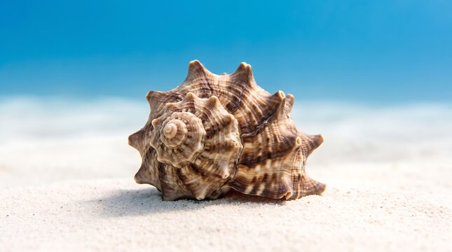 Japanese horned turban shell on white sand beach